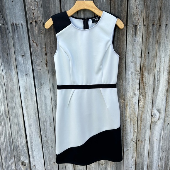 NWT ABS Allen Schwartz Vintage Y2K Sleeveless Sheath Scuba Dress Black Cream 10 - Picture 8 of 14